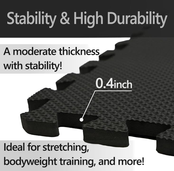 BODYTECH Interlocking EVA Soft Foam & Rubber Floor Mats 18"x18"x1/2", 32 Tiles(72 sqft), Black - Ideal for Home Gym, Kids Playroom, Workout & Pool | Shock - Absorbent, Waterproof Black