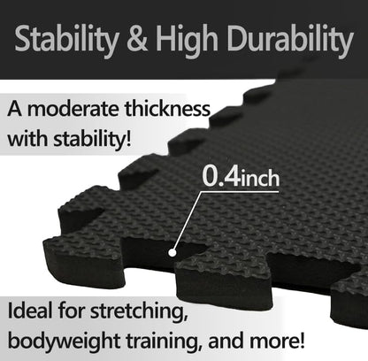 BODYTECH Interlocking EVA Soft Foam & Rubber Floor Mats 18"x18"x1/2", 32 Tiles(72 sqft), Black - Ideal for Home Gym, Kids Playroom, Workout & Pool | Shock - Absorbent, Waterproof Black