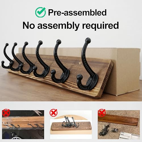 WEBI Rustic Coat Rack Wall Mount,24" Long 6 Cast Iron Coat Hooks Wall Mounted,Heavy Duty Wood Wall Coat Hanger Hooks for Hanging Coats,Jacket,Clothes,Backpack,Farmhouse,Brown,2 Packs - color: Brown, size: 24 Inch(2 Packs)