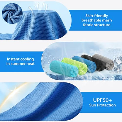 Cooling Towels - 5 Pack Gym Towels, Gym Towel for Working Out, Yoga Towel - color: Light Blue/Green/Dark Blue/Black/Grey
