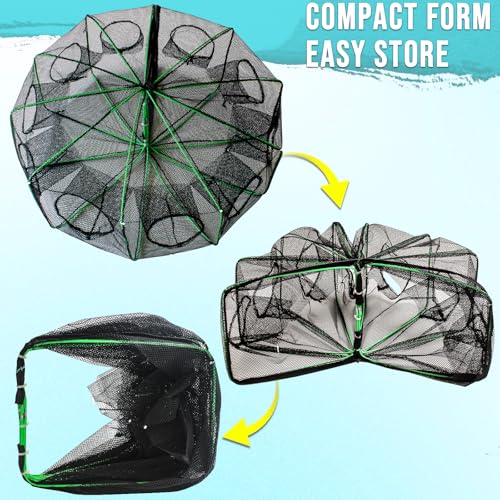 Fishing Bait Trap Crab Trap Minnow Traps, Foldable Net for Blue Crabs Lobster Shrimp Crawfish with Rope and Crabbing Equipment - color: Black-2 Pack, size: 10 Holes-28.7" x 10.2"