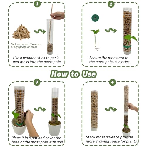 JEGU Self-Watering Moss Pole for Monstera Plant Support, 18.8 Inch Stackable Plastic Moss Pole for Climbing Plants. (2PACK-Lagre) - size: 2PACK-Lagre