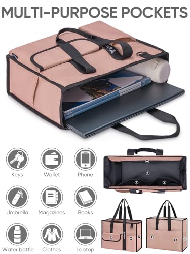 BALEINE Large Utility Tote Bag with Reinforced Bottom, Multi Pockets Foldable Tote Bag for Nurse, Travel, Work