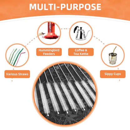 Cleaning Brushes for Reusable Drinking Straws, Set of 5, Long Wire Handle, Bottle and Straw Cleaner for Stanley Mug, Sippy Cup, Water Bottle and Tubes, Reusable and Flexible - color: white00001