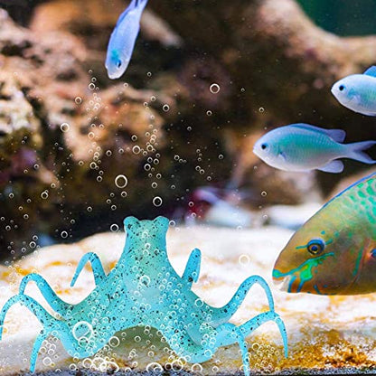 Aquarium Octopus Decoration, Fish Fluorescent Octopus Ornament Artificial Silicone Simulation Octopus with Suction Cup Blue