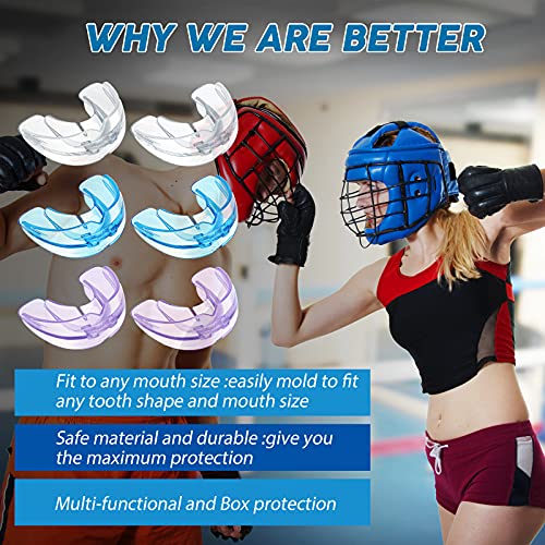 TOODOO 6 Pieces Youth Braces Mouth Guard with Cases, White, Purple, Blue - color: Transparent, Transparent Purple/ Blue