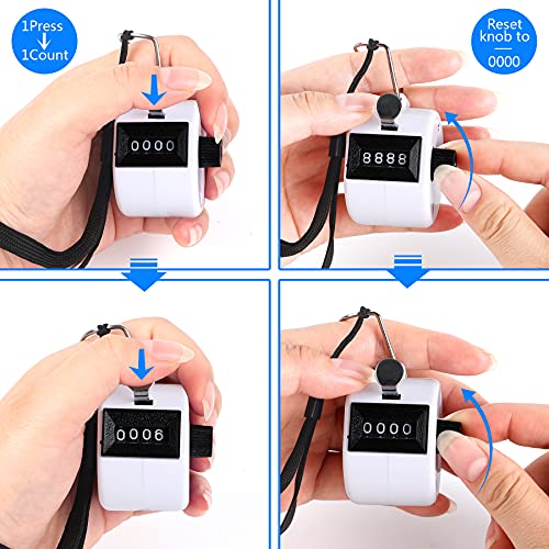 FEBSNOW 2 Pack Tally Counter Clicker 4 Digit Number for School Event - color: Black White