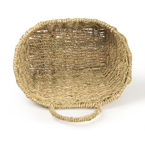 Hanging Wall Basket Handwoven Wicker Basket for Plants, Flowers & Storage, Rustic Farmhouse Wall Decor Organizer, Natural Seagrass