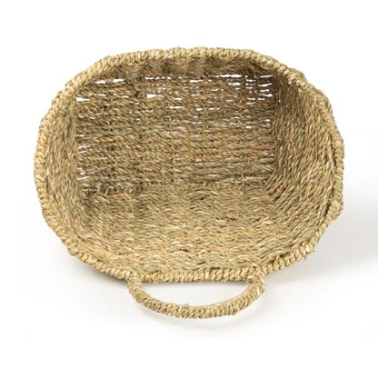 Hanging Wall Basket Handwoven Wicker Basket for Plants, Flowers & Storage, Rustic Farmhouse Wall Decor Organizer, Natural Seagrass