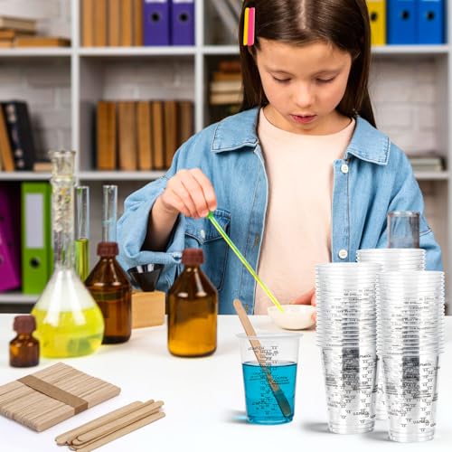 60 Pcs 8oz Epoxy Resin Mixing Cups, Disposable Clear Plastic Measuring Cups with 60 Pcs Wooden Stirring Sticks for Mixing Paint, Pigments, Resins