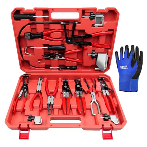16PCS Hose Clamp Pliers Set, Professional Removal & Installation Tool Kit with Long Reach Flexible Wire & Electrical Disconnect Pliers for Fuel, Oil, Coolant Radiator, Heater and Water Hoses