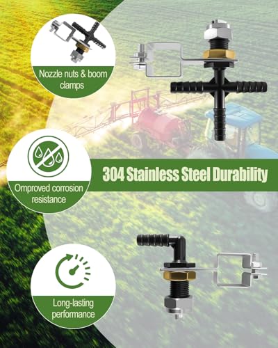 Spray Boom Repair Kit, Sprayer Parts Including 8001-VS Spray Tips, 3/8" Nozzle Body(Cross & Elbow), 50 Mesh Tip Screens and Boom, Nozzle Caps & Retaining Nuts, 1" Square Boom Clamps