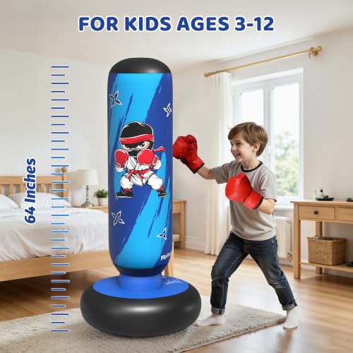 64 Inch Punching Bag for Kids, Kids Punching Bag with Gloves and Pump