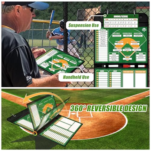 Magnetic Baseball Coach Clipboard, Dry Erase Coach Lineup Board, Premium Tactical Baseball Coaching Board with 40 Lineup Cards and Marker, Dugout Display Softball Coaching Accessories - color: C-foldable