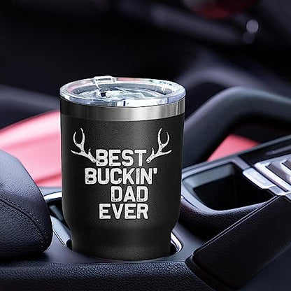 Dad Gifts for Men BEST BUCKIN' DAD EVER Tumbler 30 Oz Stainless Steel Insulated Cup Coffee Mug with Lid and Straw Mens Father's Day, Christmas and Birthday Gifts Idea - color: DAD-Hunting-01