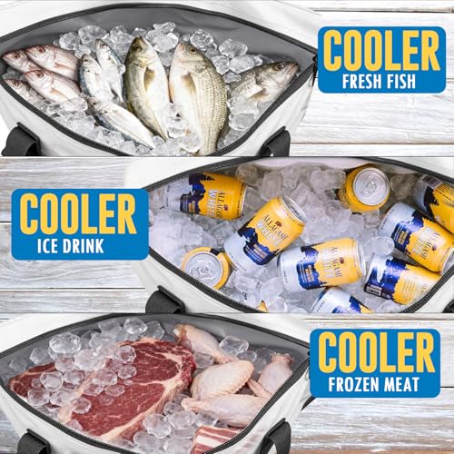 THKFISH Insulated Fish Cooler Bag, 25x17.5in Portable Soft Cooler Bag for Caught Fish, Travel, Beach, Camping, Picnic, Lunch, Fishing, 24HR Cold Retention(White-Blue)