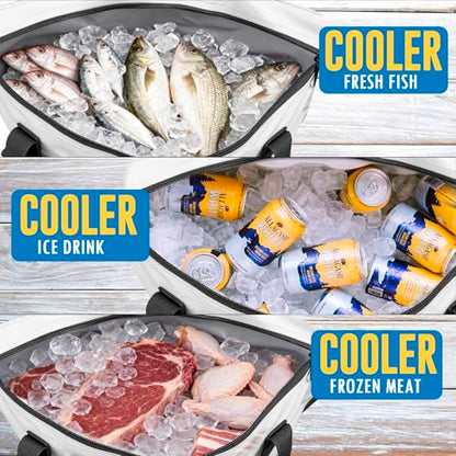 THKFISH Insulated Fish Cooler Bag, 25x17.5in Portable Soft Cooler Bag for Caught Fish, Travel, Beach, Camping, Picnic, Lunch, Fishing, 24HR Cold Retention(White-Blue)