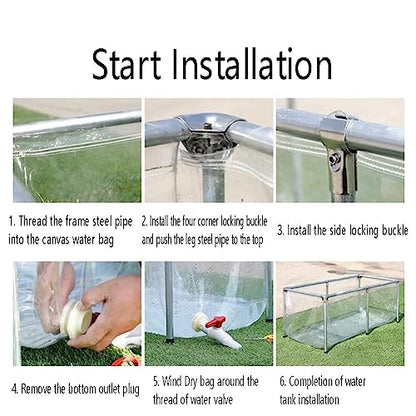 Transparent Fish Pond Thicken Canvas Pool, Above Ground Swimming Pool PVC Canvas with Steel Frame Ponds Fish Tank Koi Goldfish for Rain Barrel Water Collector (Color : Cle
