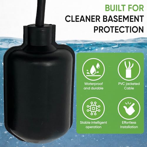 Sump Pump Tethered Universal Float Switch Replacement with Piggyback Plug for Sewage, Reliable Water Level Performance - 10 foot cord - style: 10' Cord