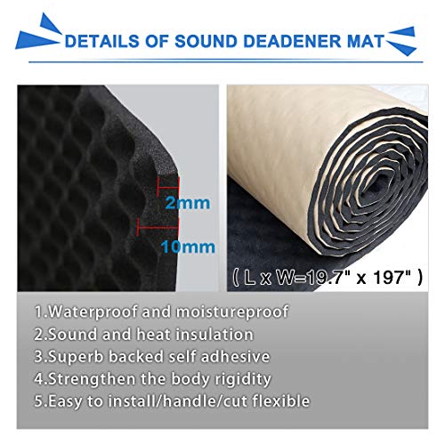 uxcell Wave Studio Sound Acoustic Absorbing Heatproof Foam Deadener 19.7"x197" 27sqft - size: 27sq.ft