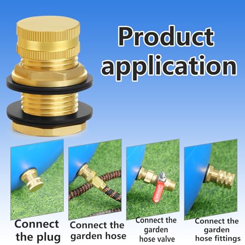 Brass Male Garden Hose Bulkhead Fitting With Plug, 1/2" Female NPT, 3/4" Male GHT (garden Hose Thread), Brass Tank Connector/drain/flush Port Kit For Rain Barrels, Aquariums, Sinks，2 Pack