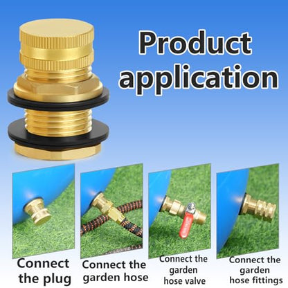 Brass Male Garden Hose Bulkhead Fitting With Plug, 1/2" Female NPT, 3/4" Male GHT (garden Hose Thread), Brass Tank Connector/drain/flush Port Kit For Rain Barrels, Aquariums, Sinks，1 Pack