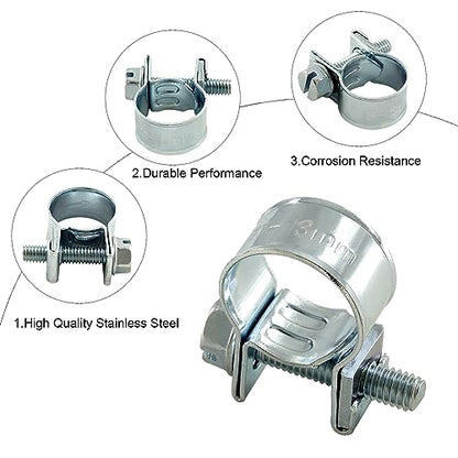 12pcs Stainless Steel Gas Line Clamp, 11-13mm, Silver, C-clamp, Hose Clamp - size: 11-13mm