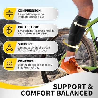 CAMBIVO Calf Compression Sleeves with EVA Shin Pad, 2 Pack - size: X-Large