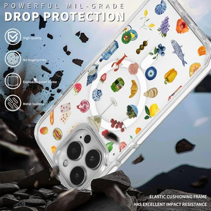 Cases for iPhone 14 Pro Max,Compatible with MagSafe,Classic Clear Shockproof Protection Magnetic Phone Case - Aesthetic Fruit Lily Flower Fish