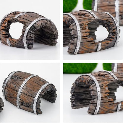 Natural Fishes Tanks Ornaments Miniature Weathered Barrels Accessory for Reptiles Enclosures Pet Decoration
