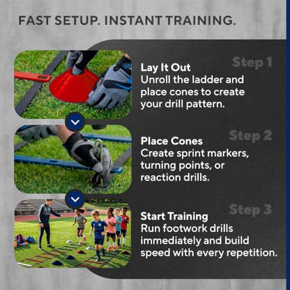 Agility Ladder Set, 12-Rung Speed Ladder + Training Cones, Soccer Training Equipment, Footwork Drills Kit, Speed & Agility Equipment, Football Practice Equipment, Basketball Gear - color: Red, White and Blue