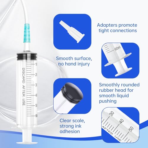 60cc Plastic Syringe - Large Syringe for Liquid with 40" Tubing, Syringes for Liquid, 4 Pack