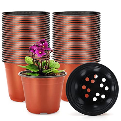 KINGLAKE 100 Pcs 6" Plastic Plants Nursery Pot/Pots Seedlings Flower Plant Container Seed Starting Pots - color: Red, size: 6 Inch