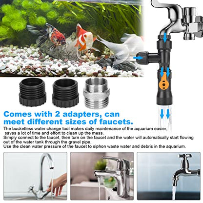 Aquarium Water Changer, Fish Tank Gravel Vacuum Siphon for Cleaning, Aquarium Gravel Cleaner Replacement Part with 3 Tab Connector Faucet Adapter