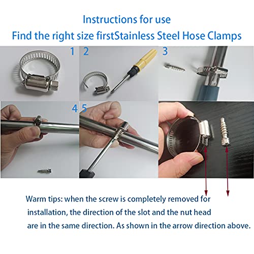 Hose Clamp, 10 Pack 304 Stainless Steel Adjustable 6-51mm Range Worm Gear Hose Clamp, Fuel Pipe Clamps for Automobiles, Pipelines and Mechanical Application