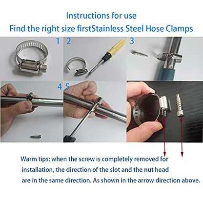 Hose Clamp, 10 Pack 304 Stainless Steel Adjustable 6-51mm Range Worm Gear Hose Clamp, Fuel Pipe Clamps for Automobiles, Pipelines and Mechanical Application