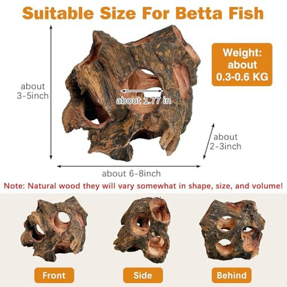 Betta Fish Cave Natural Wood Betta Fish Hideout for Aquarium Fish Tank Decorations Hideout Betta Fish Accessories Habitat Shelter for Crayfish Shrimp and Other Aquatic Pets