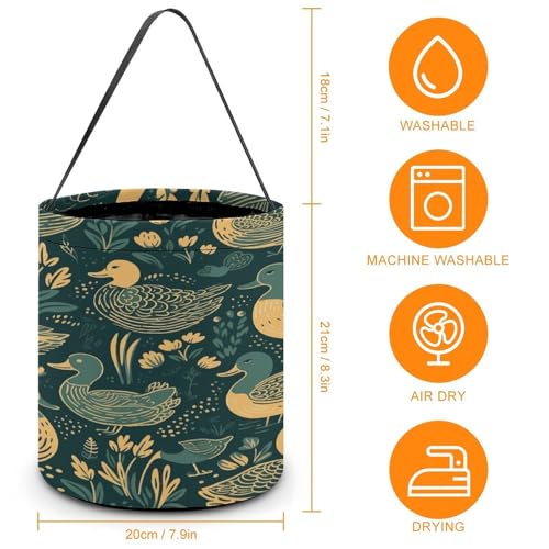 Halloween Trick Or Treat Bags With Handles Collapsible Candy Bucket Reusable Duck Pattern Green Printed Goody Bucket For Holiday Party Gifts - color: Duck Pattern Green