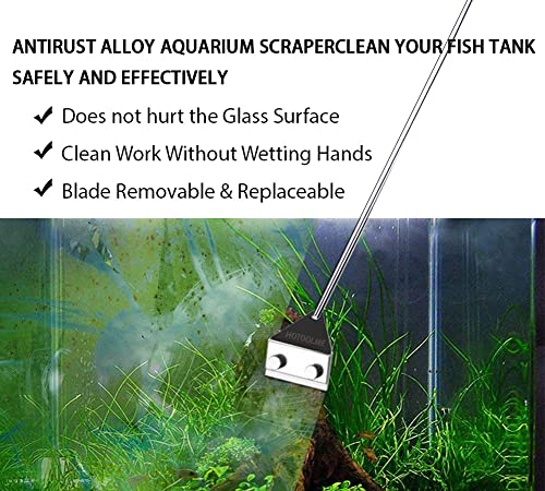 Aquarium Scraper, 25.6" Stainless Steel Scraper Cleaning Razor with 10 Blades for Glass Aquarium Fish Tank