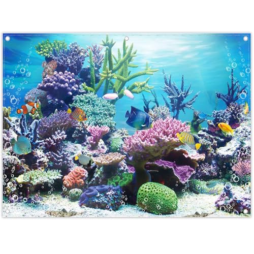 8x6ft Fabric Under The Sea Photography Backdrop Aquarium Underwater World Tropical Fish Coral Reef Background Mermaid Birthday Baby Shower Party Decorations Photo Banner Props - size: 8'x6'