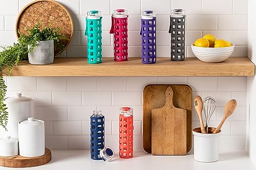 Ello Syndicate 20oz Glass Water Bottle with Flip Lid and Sleeve, Pink - color: Pink, size: 20 Ounces