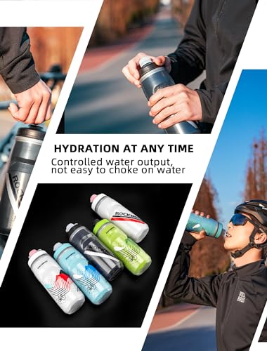 ROCKBROS Bike Water Bottle, 21oz Insulated Cycling Squeeze Bottle - color: White-red*2 Pack