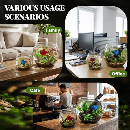2 Pack Clear Plastic Fish Bowls, 1.5 Gallon & 0.8 Gallon Shatterproof Round Tank for Tabletop Mini Ecosystem, Terrarium, Flower Vase, Centerpiece Decor, Temporary Habitat, Gift for Fish Lovers - size: 1.5 Gallon + 0.8 Gallon