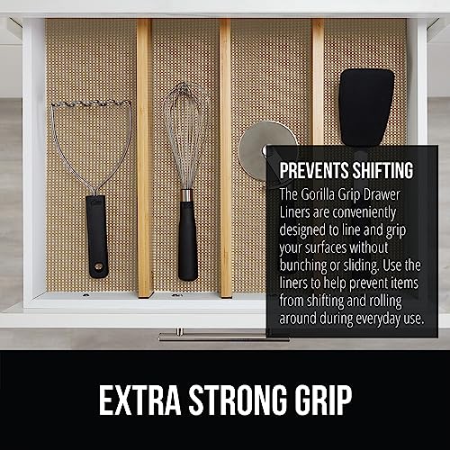 GORILLA GRIP powerGRIP Drawer Shelf and Cabinet Liner, Thick Strong Hold, Non-Adhesive Liners Protect Kitchen Cabinets and Cupboard, Bathroom Drawers, Easy Install Mat, 12" x20', Beige - color: Beige, style: 12" x 20'