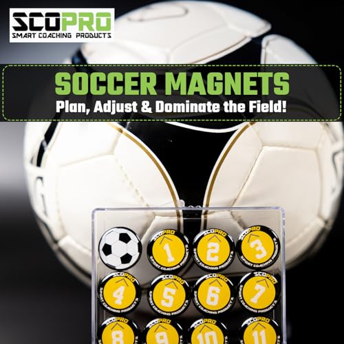 SCOPRO Soccer Coaching Magnets, Numbered Magnetic Player Markers for Soccer Coaching Board and Dry Erase Board Training, Set of 2, Yellow & Black - color: 0.75" Yellow & Black