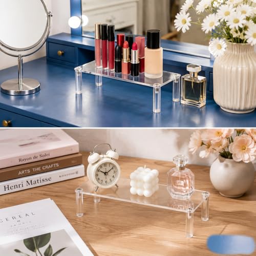 Acrylic Riser, Display Stand Clear Shelf 12 x3.15x2 inches Small Display Shelf 1 Tier Rectangular Organizer for Cosmetic Products Tabletop Use and More