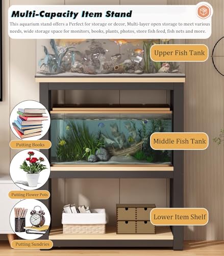 Fish Tank Stand,Multi-Tier Steel Fish Tank Stand for 12-20" Aquariums, Adjustable Storage Shelf & Reptile Rack, Durable Cabinet for Home/Office Use, Terrarium Table Organizer