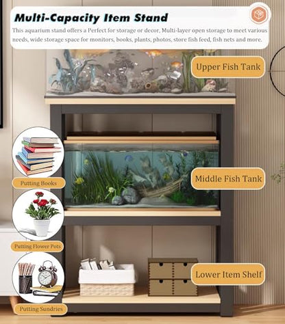 Fish Tank Stand,Multi-Tier Steel Fish Tank Stand for 12-20" Aquariums, Adjustable Storage Shelf & Reptile Rack, Durable Cabinet for Home/Office Use, Terrarium Table Organizer
