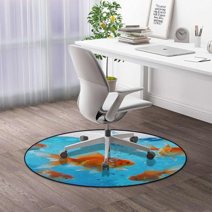 Aquarium Round Office & Gaming Chair Mat, GoldenFish WaterScene Anti-Slip Hardwood & Carpeted Floor Protector,Protect The Floor from Scratches, Orange Gold Blue Diameter 39.4 in