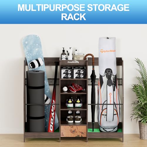 Golf Bag Storage Organizer Holds 2 Golf Bags for Garage - Wooden Rack - color: Black